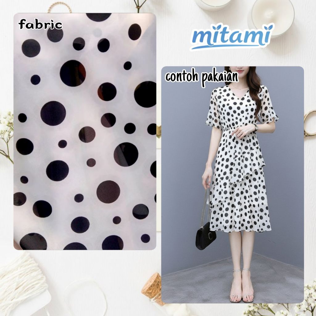 Kain Sifon Motif Polkadot Premium Besar Kecil – Kain Modis untuk Busana Wanita & Outfit Vintage (Har