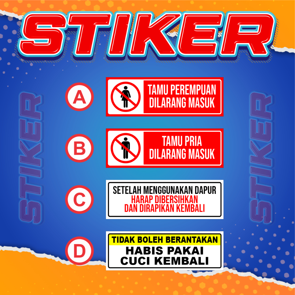 STIKER PERLENGKAPAN KOS / STIKER KAMAR KOS / STIKER HIMBAUAN KOS / STIEKR PERATURAN KOS / STIKER DAP