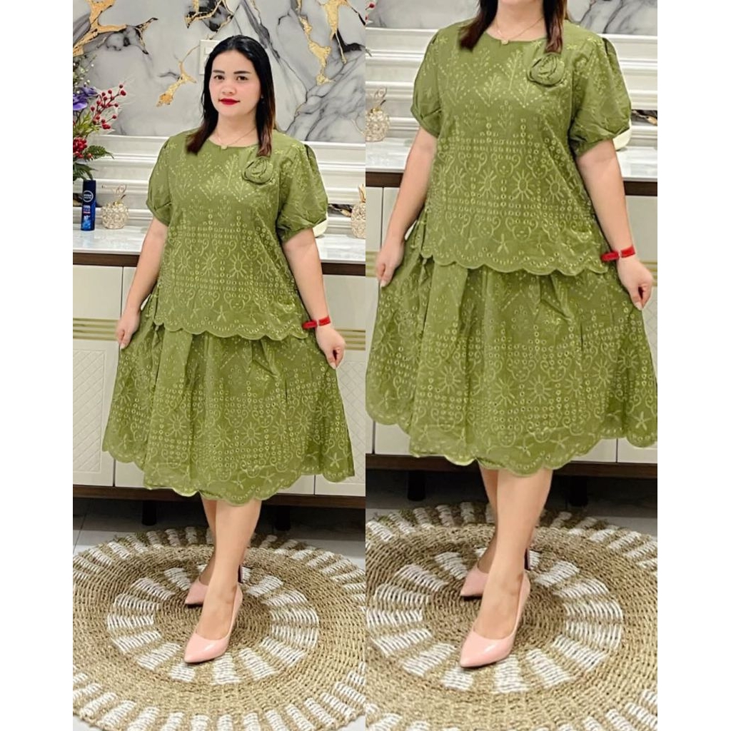 Ready Stelan Rok Katun Bolong