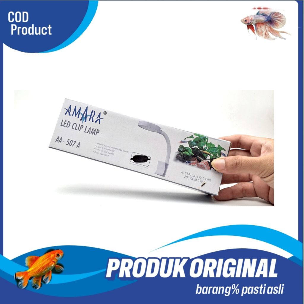 Lampu Aquarium Jepit AMARA Mini Clip LED Putih Biru Model Bulat Kotak