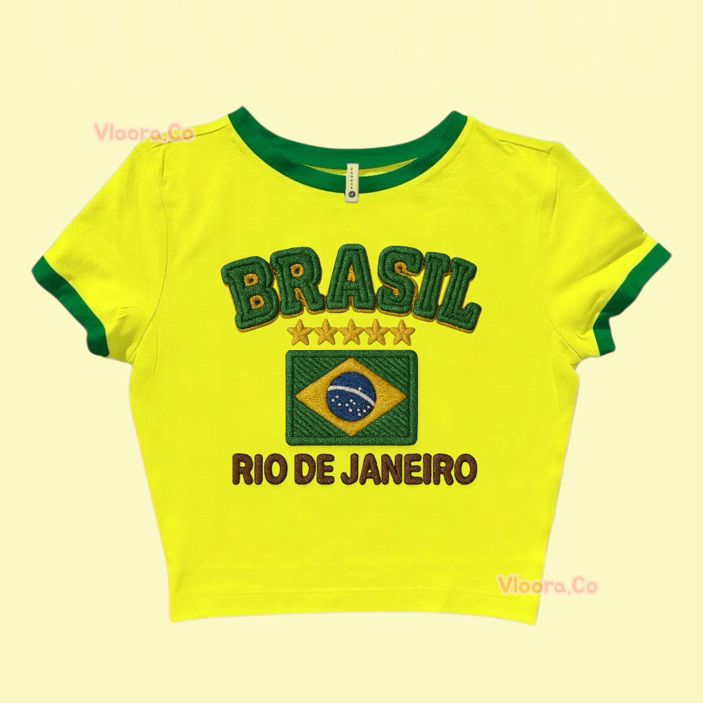 Kaos Crop Basic BRAZIL y2k Kaos Atasan wanita