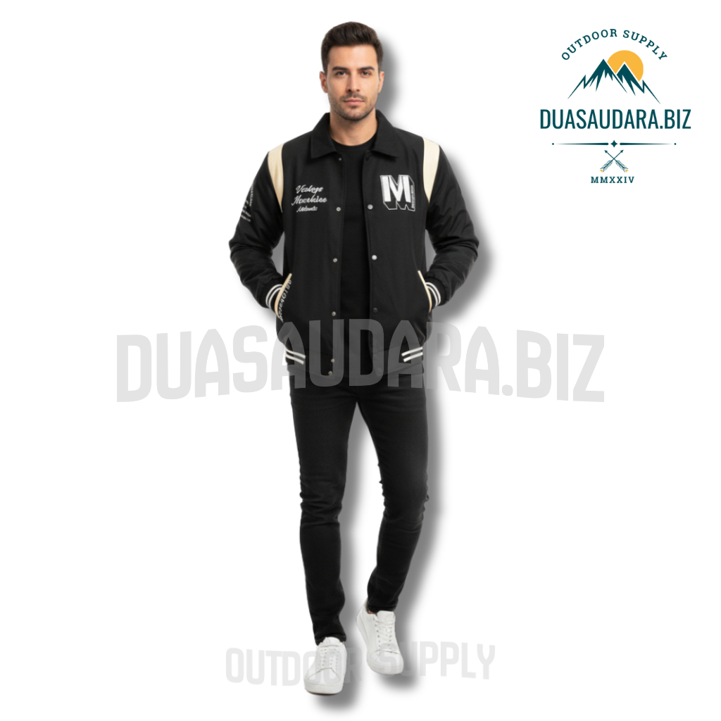Jaket Varsity Base Ball Moccacino - Varsity Jaket Vintage Windbreaker Premium