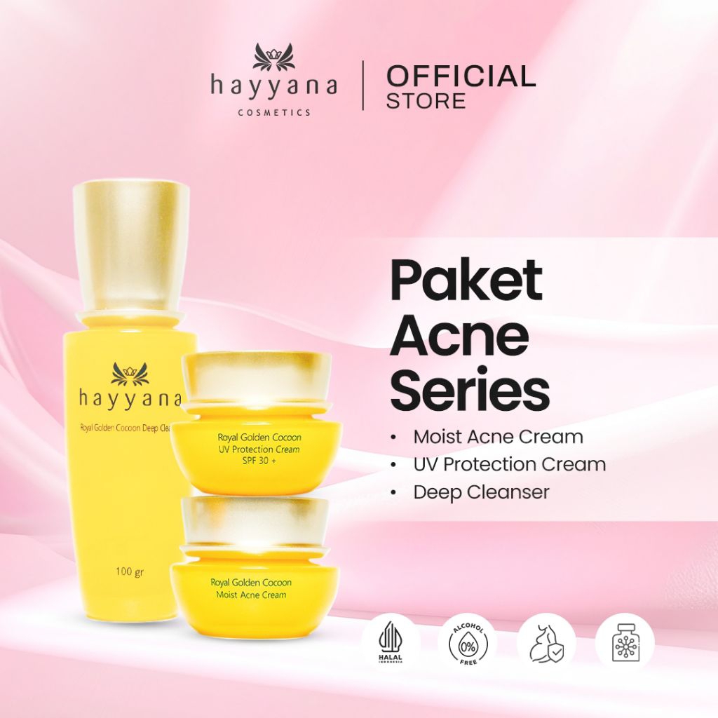 HAYYANA PAKET ACNE SERIES ISI 3 PCS -  Deep Cleanser - Moist Acne Cream - UV Protection Cream - CERA