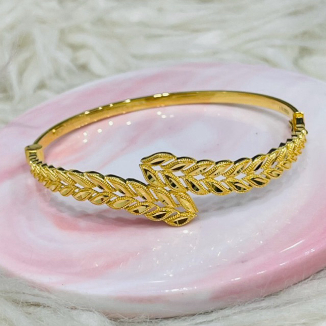 gelang bangle daun silang simple elegant emas asli kadar 875