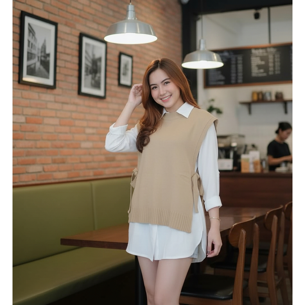 VEST RAJUT WANITA TERBARU / ROMPI TALI / ROMPI WANITA OOTD HIJAB / ANDIN VEST RAJUT HALUS ALA KOREA