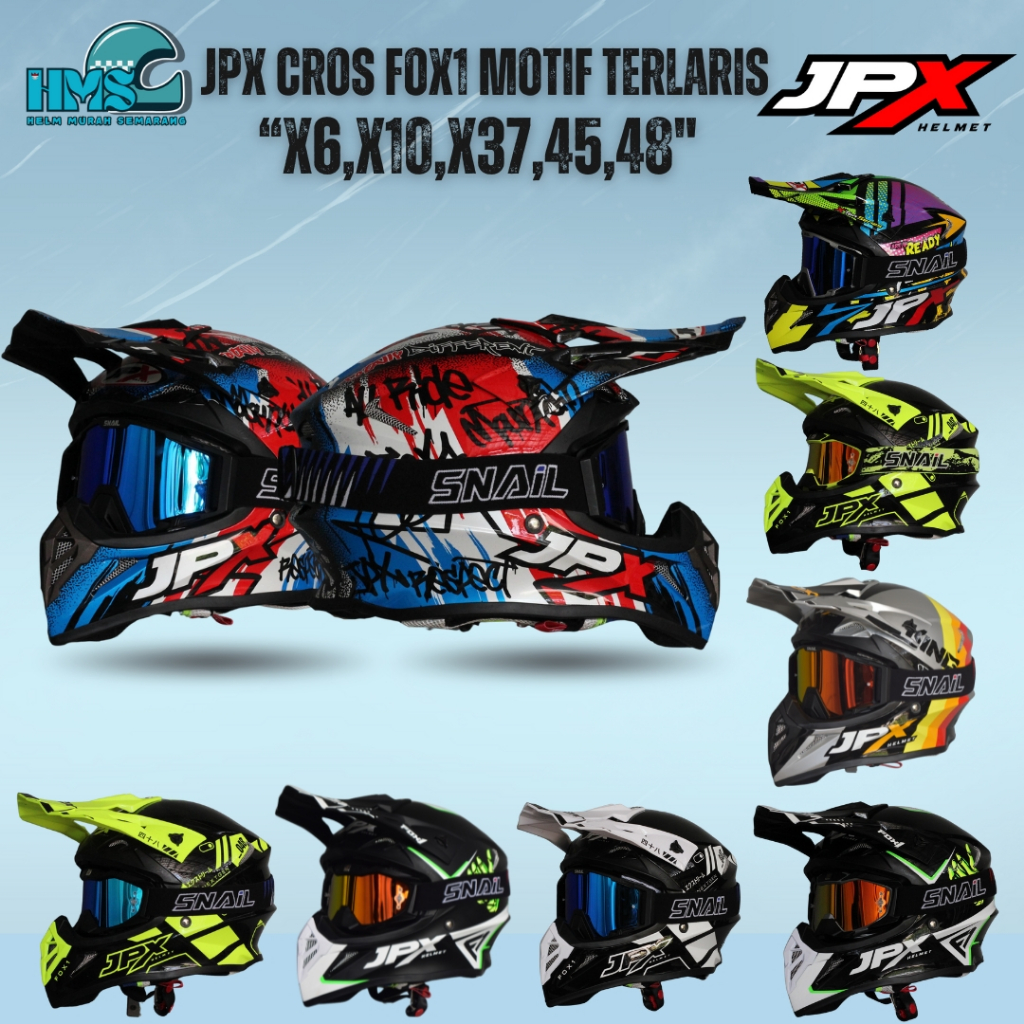 JPX FOX1 - MOTIF TERLARIS X6_X10_X37_X45_X48_SOLID PAKET GANTENG ORIGINAL HELM MOTOCROSS TERLENGKAP