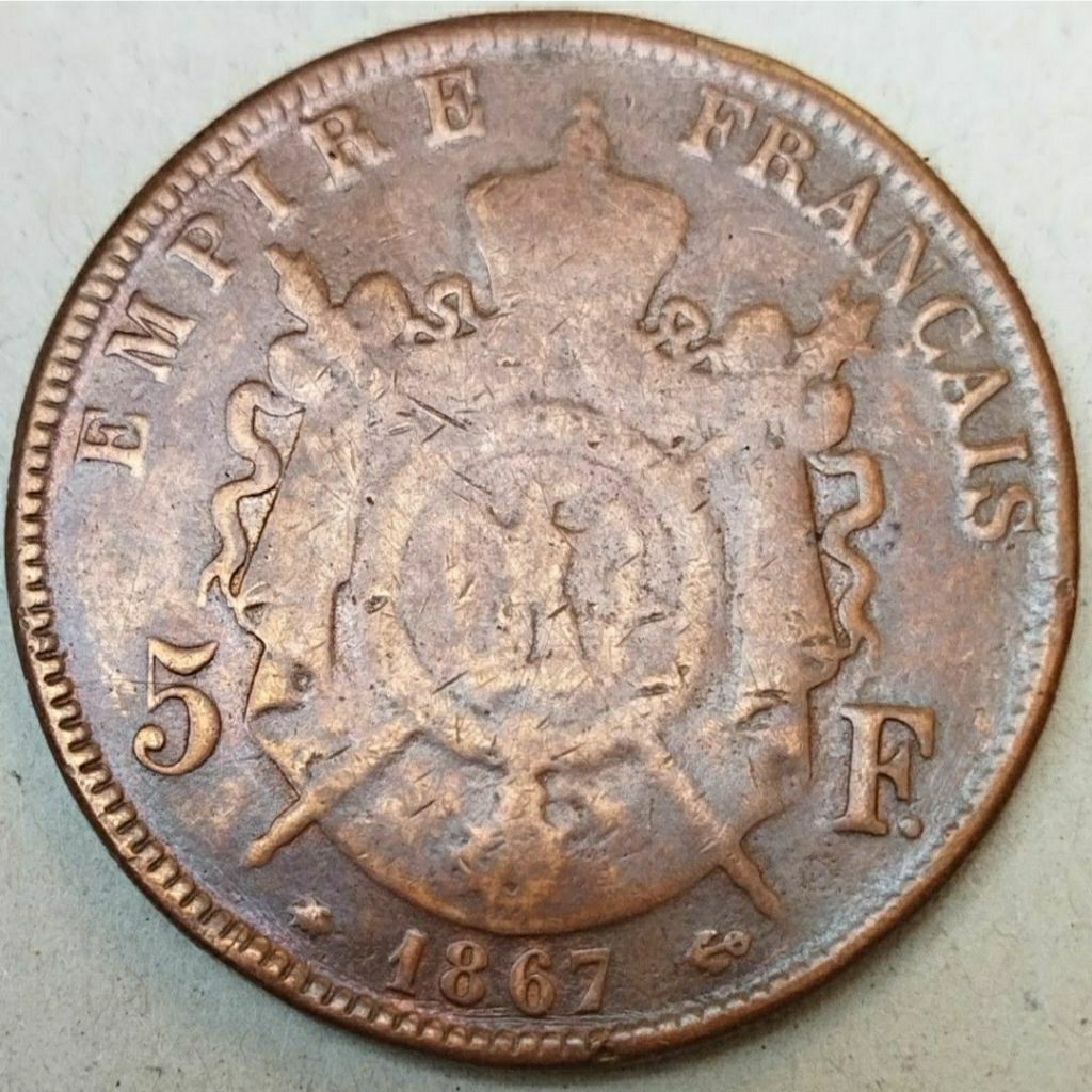 Koin kuno 5 Francs 1867 Napoleon III (Replika/Old fake)