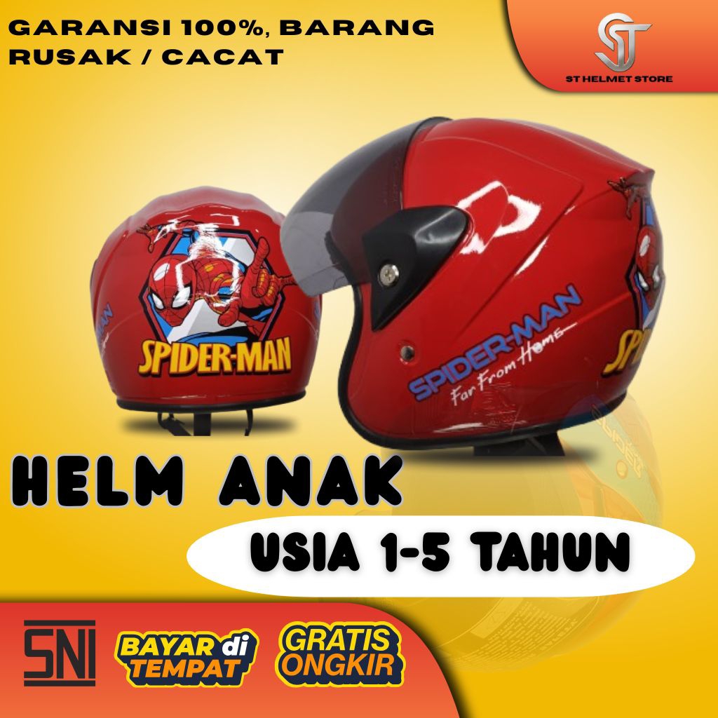 Helm Anak Kecil SNI Laki Laki Perempuan Usia 1 2 3 4 5 Karakter Motif Lucu Keren Spiderman Model Hal