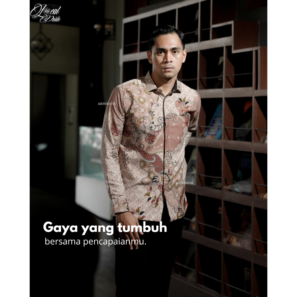 MENSBATIK - Kawung Mandala Reguler - Slimfit Lengan Panjang - Look Gagah Elegan - Simbol Pria Tanggu