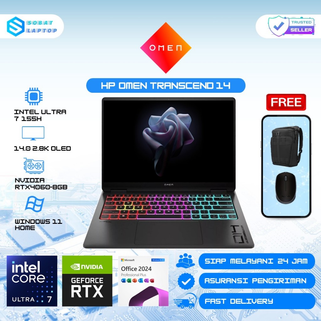 Hp Omen Transcend 14 Oled Ultra 7 155H RTX 4060 RAM 16GB SSD 1TB 14.0 2.8K 120Hz OLED Windows 11