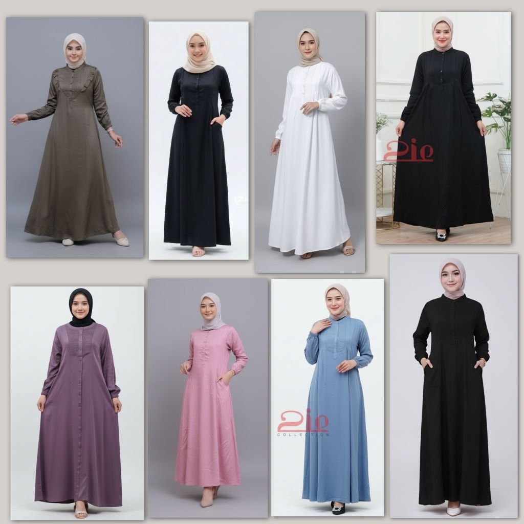 Gamis Maxy ZIE polos tali bahan rayon MIX MODEL BANYAK / Gamis Nessel polos twill / Gamis Polos rayo