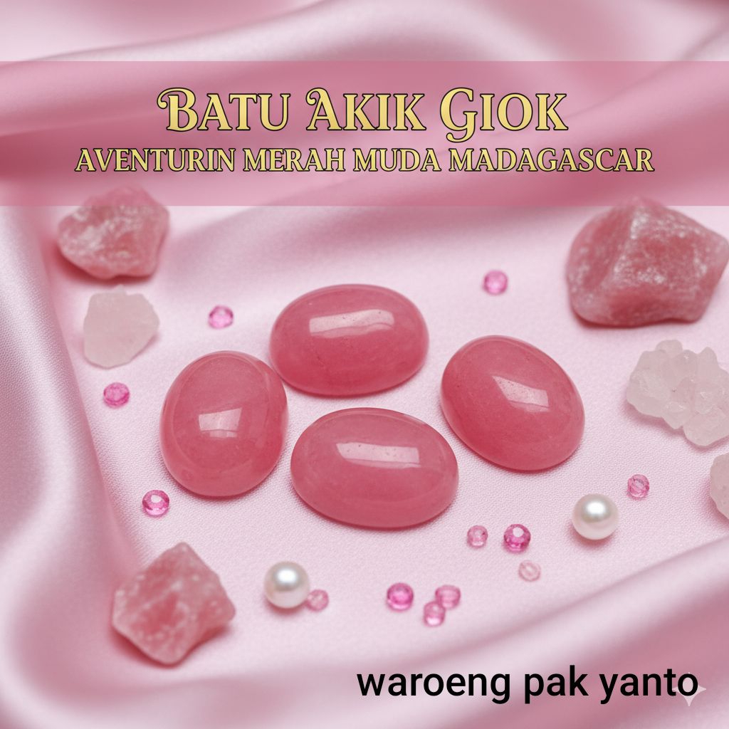 batu akik giok  aventurin merah muda madagaskar 18mm terbaik