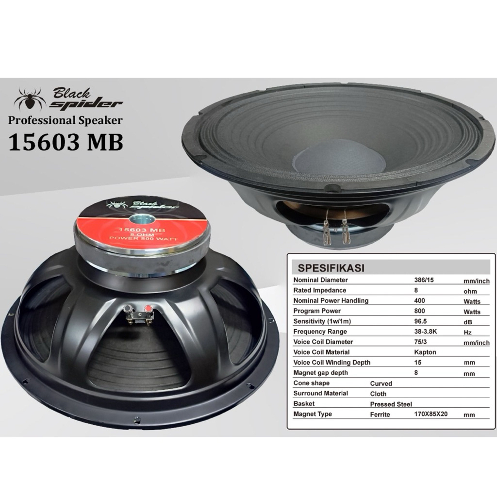 SPEAKER COMPONENT BLACK SPIDER BS 15603 Bs15603 Bs 15603 BLACKSPIDER 15IN VOICE COIL 3 INCH