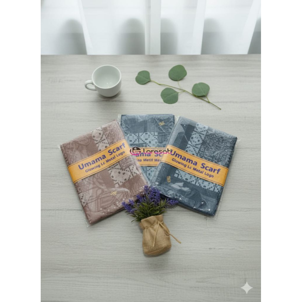 Hijab Segiempat Motif UMAMA Scarf Glowing LC Metal Logo
