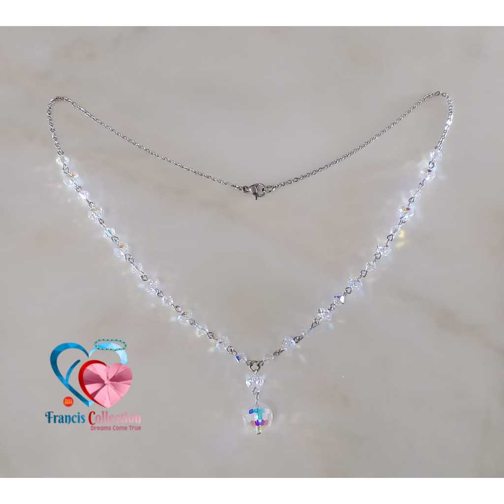 Francis Collection. K I02. Kalung Kristal Swarovski asli Donat 6mm mix Bicone 4mm Liontin Bola Disco