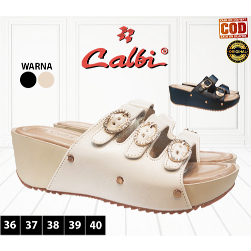 Calbi Sandal Sendal Selop Slop slide 2 Casual Kasual Wanita Wedges Perempuan Hak 7 cm original