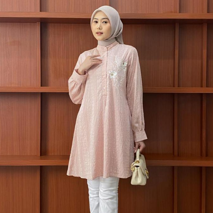 Atasan Formal Busui Nayla Tunik | Tunik Wanita Bordir Bunga Premium | Atasan Kekinian