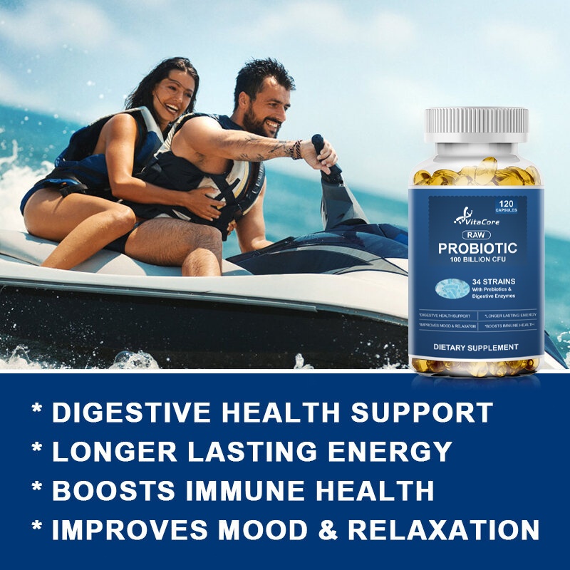 VitaCore Kapsul probiotik 100 miliar CFU, 34 strain + prebiotik + enzim pencernaan untuk kesehatan u