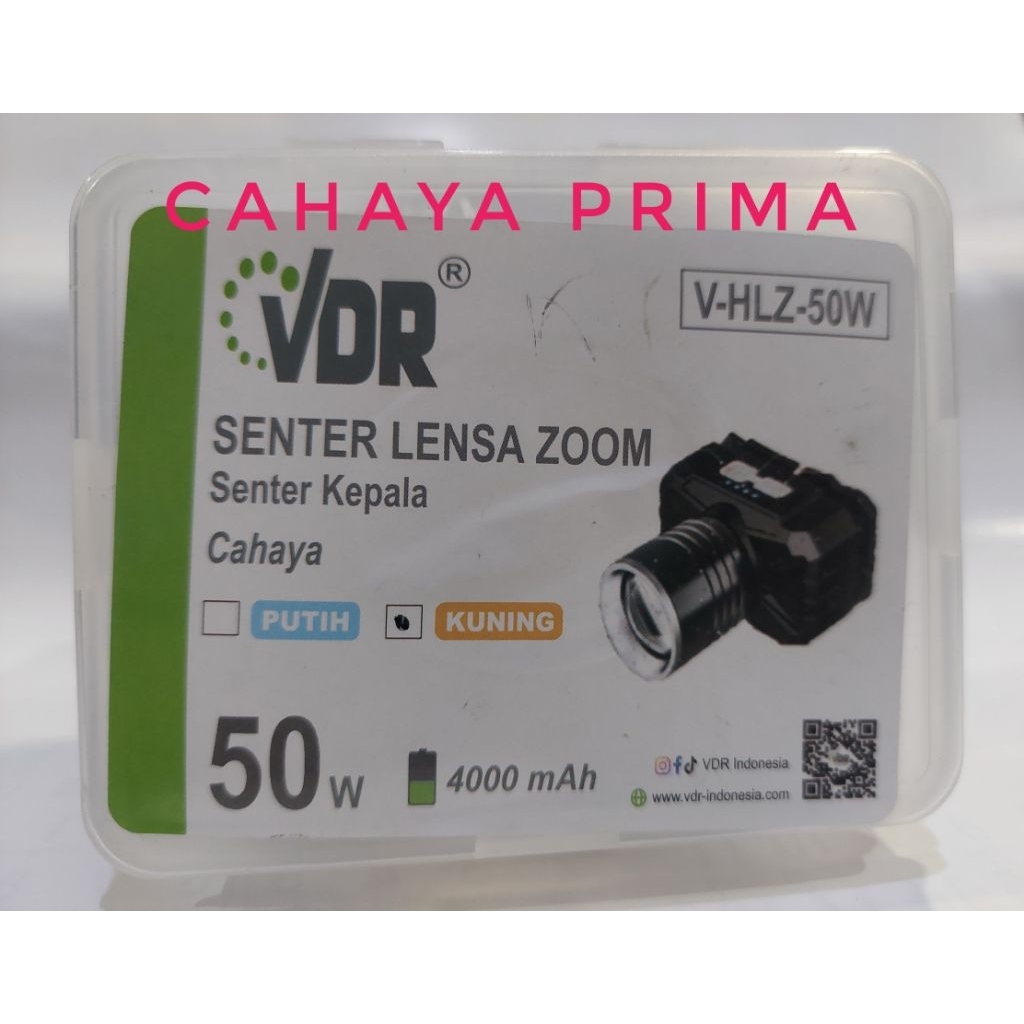 VDR senter kepala LED 50W / Senter Lensa ZOOM / Cahaya PUTIH dan KUNING
