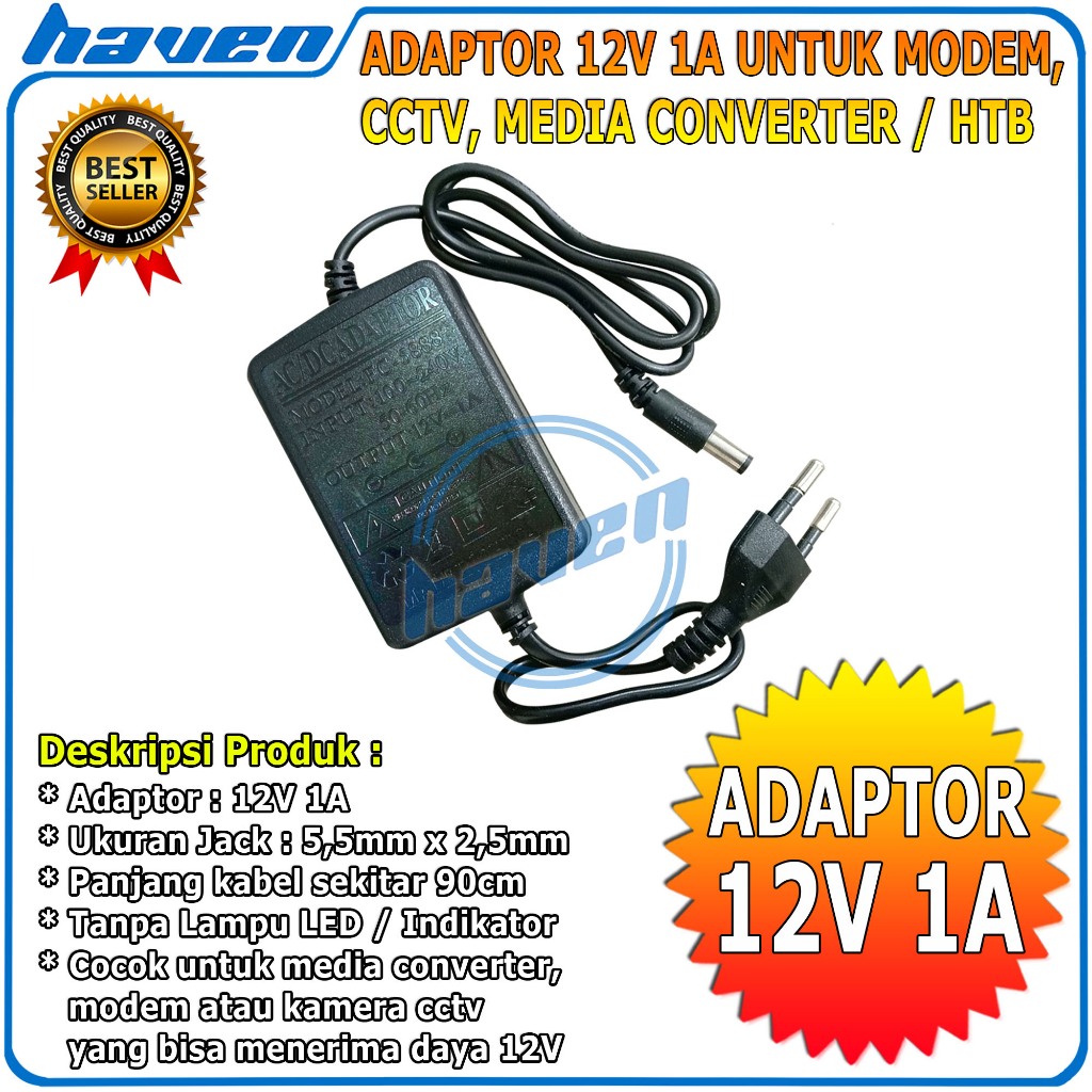 Adaptor 12V 1A Baru Kualitas Bagus Untuk Router Modem CCTV STB HTB Converter Fiber Optic FO Universa