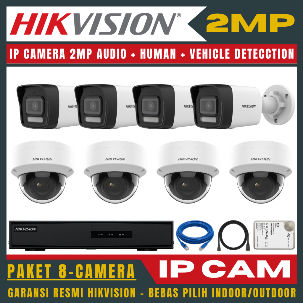 HIKVISION IP CAMERA 2MP PAKET 8 CHANNEL 8 KAMERA