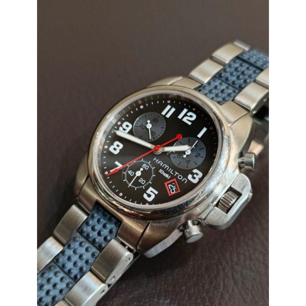 Jam Tangan Pria Hamilton Khaki Chronograph Quartz - Stainless Steel & Rubber