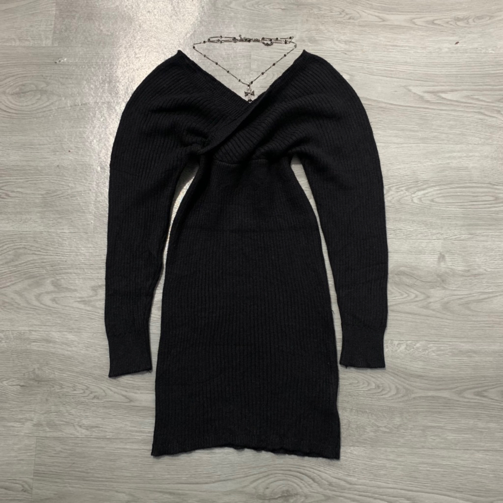 SHEIN RIB KNIT WRAP MIDI BODYCON DRESS