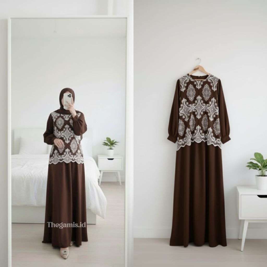 Gamis model terbaru aluna elegant cantik kekinian brand Amore