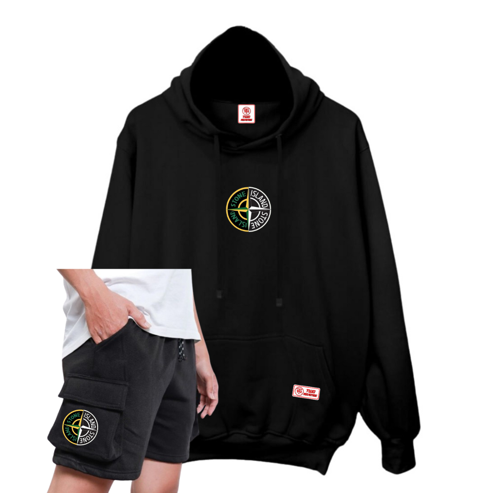 Satu Set Hoodie Sweater Dan Celana Pendek Cargo Pria Stelan Oneset Hoodie Celana Pendek Pria Wanita 