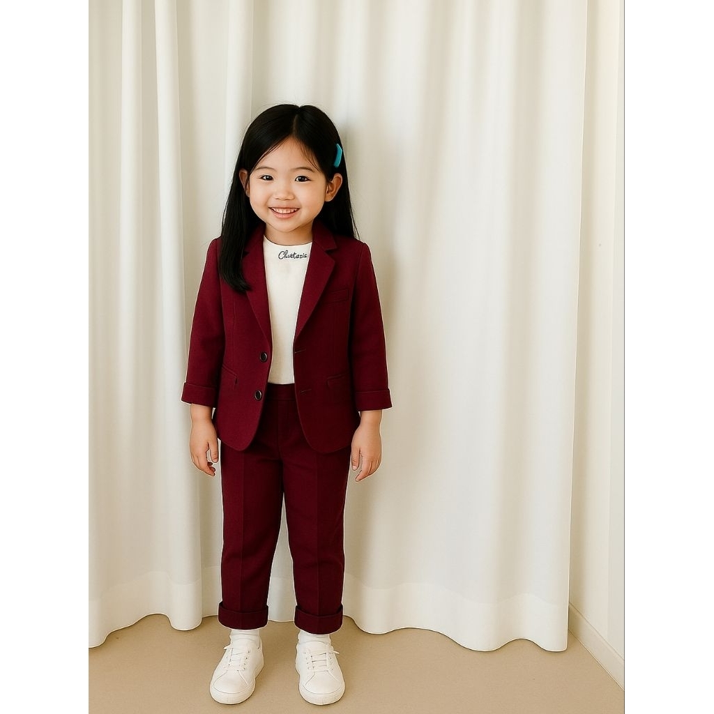 Set Kid Blazer Babys 3in1 Setelan Jass Anak Perempuan Modis Usia 3-4Tahun Pakaian Anak Cewek Lucu Rx