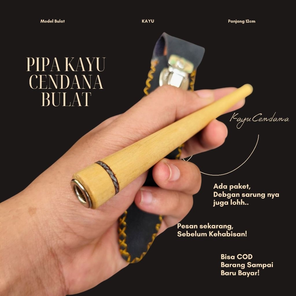 Pipa Padud Once Cangklong Kayu Cendana – Model Bulat Panjang 12cm Elegan & Nyaman Dipakai