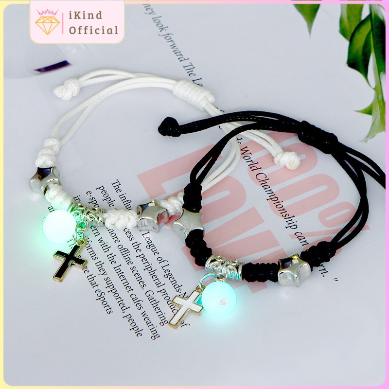 COD Gelang Couple 2 Salib PCS Tali Hitam Putih Persahabatan pasangan Keberuntungan Salib Karakter