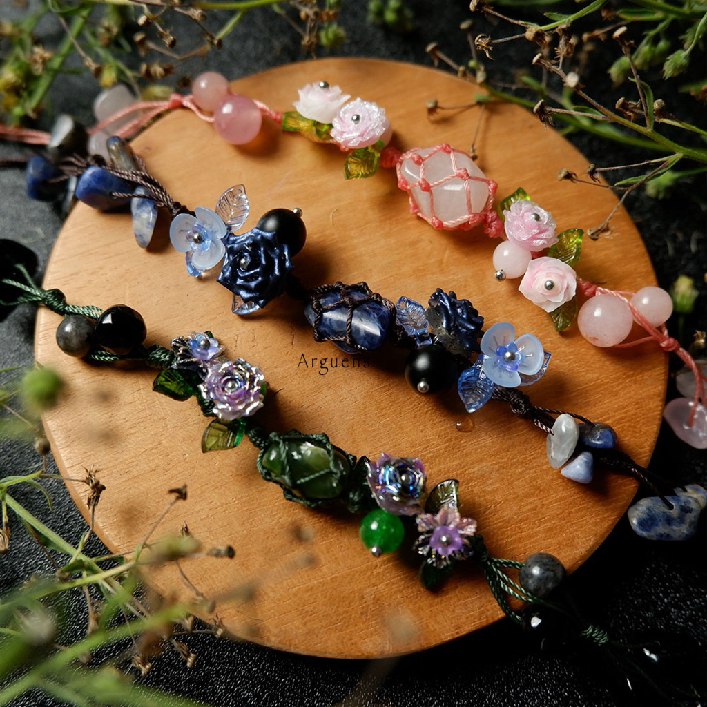 The Enchanted Garden Collection – Rosy Dawn, Midnight Bloom & Forest Whisper Bracelets” (Handmade wi