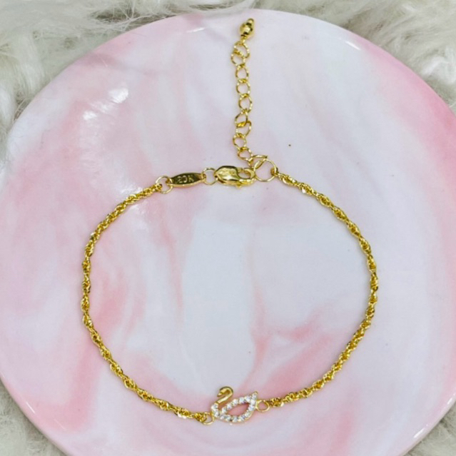 gelang tali korea angsa AD putih simple elegant emas asli kadar 875