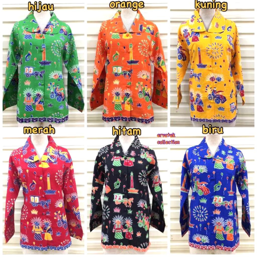 Ready terbaru atasan blouse batik wanita ondel-ondel//atasan batik betawi//baju batik wanita ondel-o