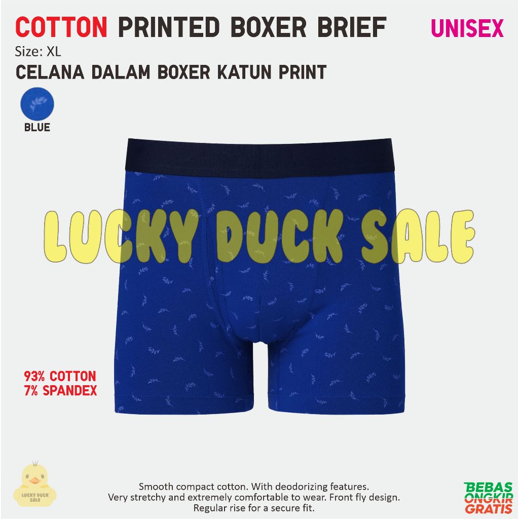 UNIQLO Boxer Brief Printed Cotton Bokser Celana Dalam Katun Corak Biru Unisex