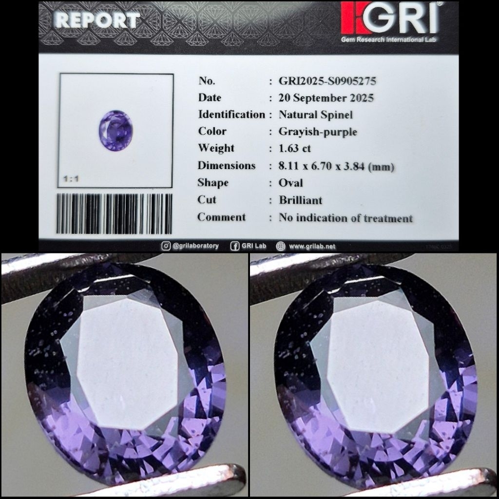Natural Purple Spinel No Heated Notreatment NH NTE Memo GRI Lab