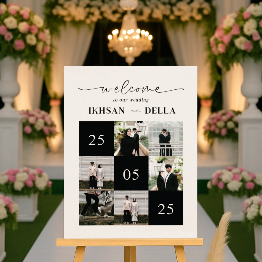 Cetak Foto Wedding [TERMURAH] Welcome Sign Free Custom Foto Prewedding Bingkai Kayu MDF
