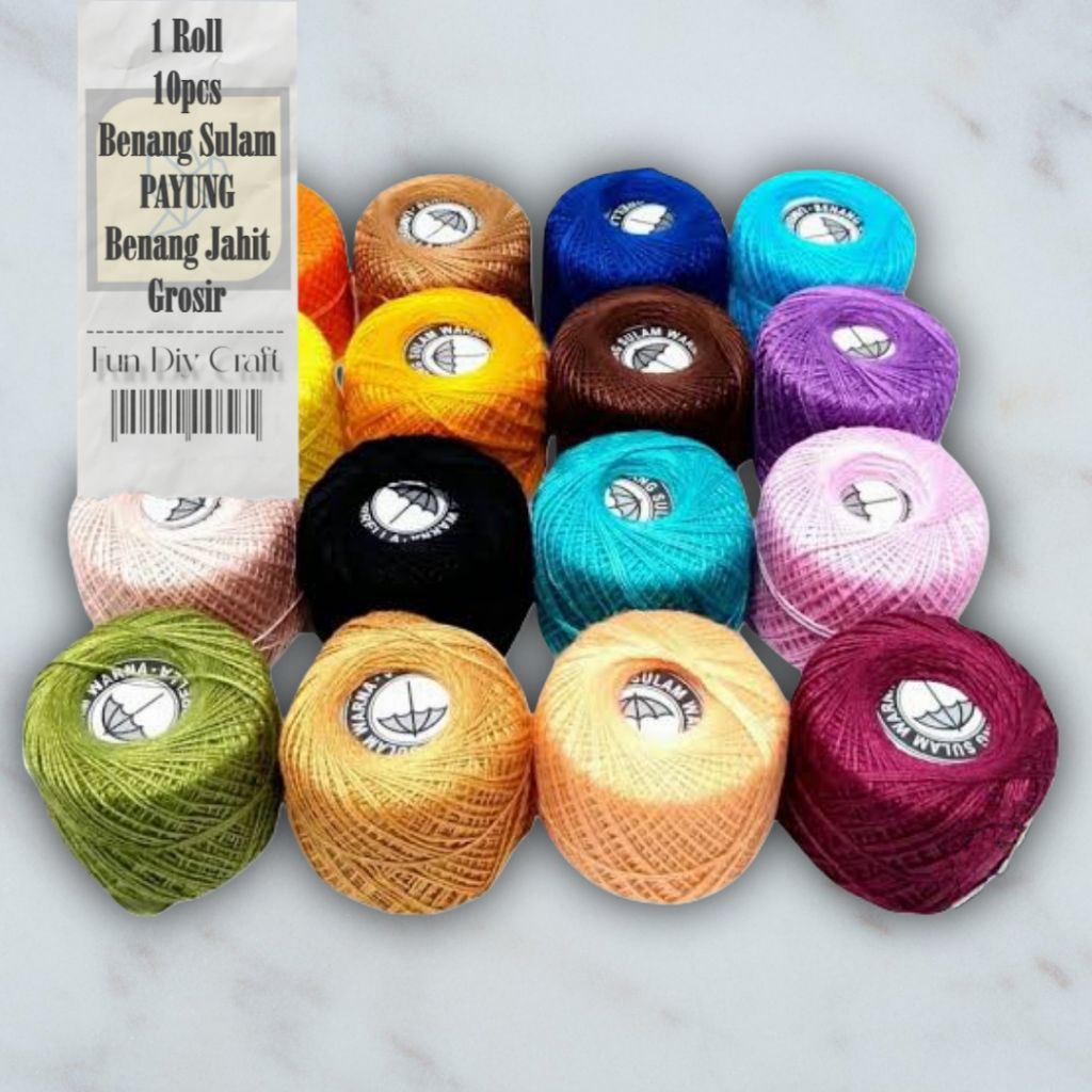 Benang Sulam Payung - Benang Grosir 1pack / 10Roll - Benang Sulam