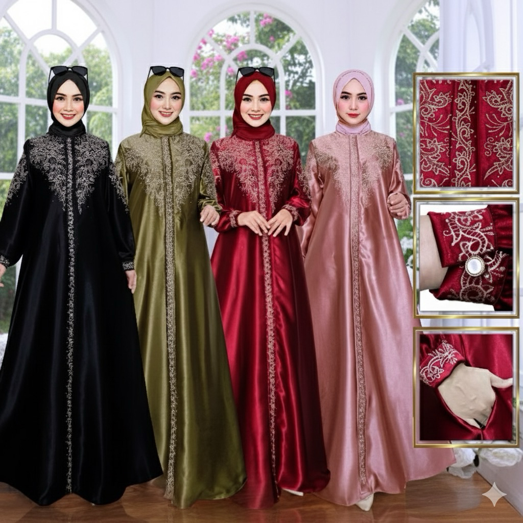 Gamis Bordir Kristal | Dress Muslimah Pesta Mewah | Gamis Syari Modern Jumbo LD 120 | Gamis Wanita P