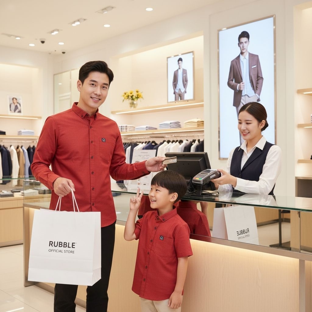 Rubble - Kemeja Panjang Pria Merah Bata Couple Anak Laki-Laki