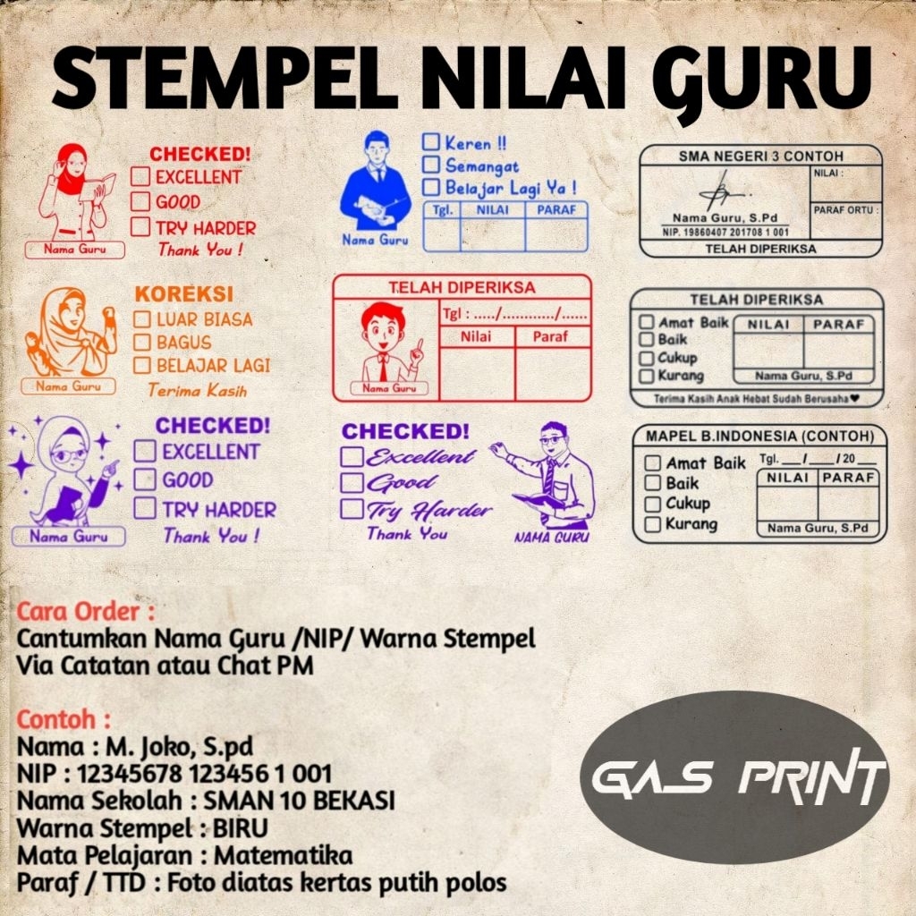 Stempel NILAI GURU Stempel SEKOLAH (Pak Guru)