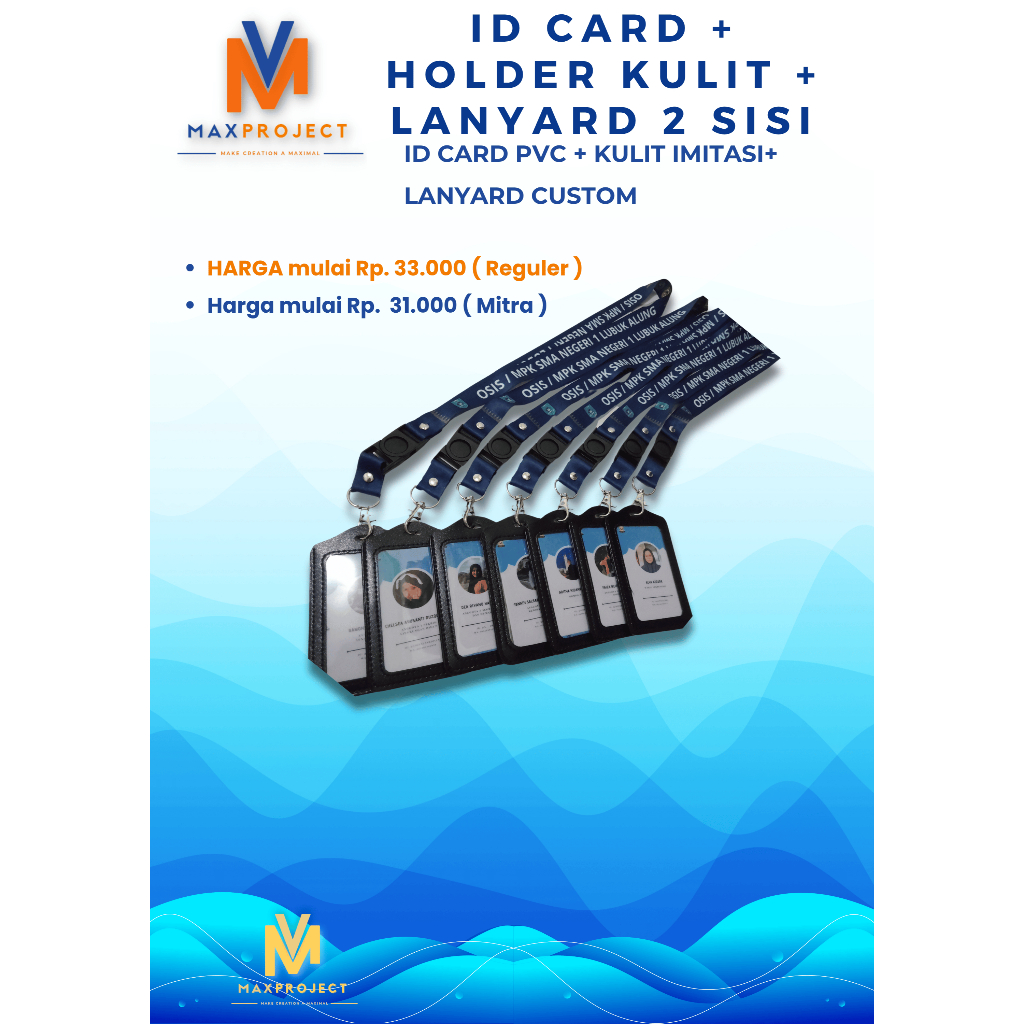 ID Card+holder kulit+lanyard 2 sisi, lanyard custom