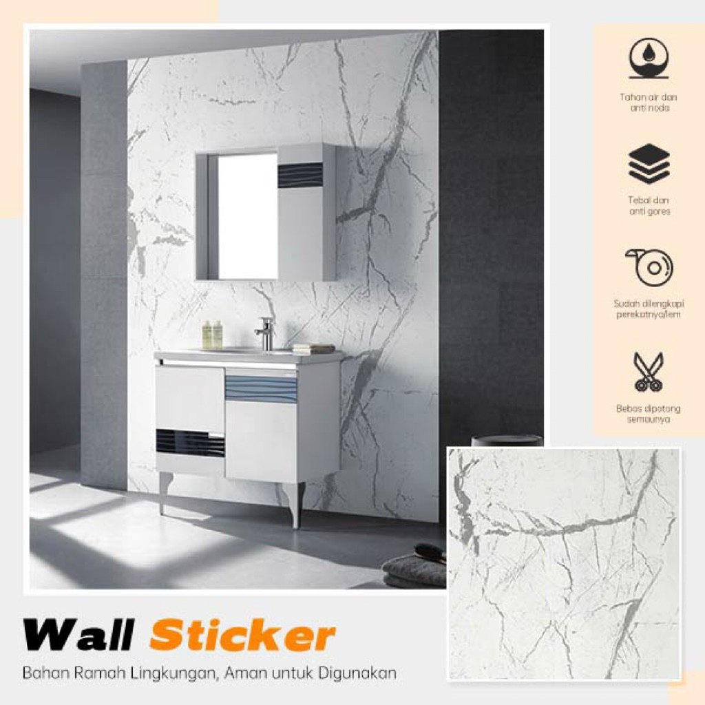 Wallpaper Sticker Dinding K1138 Motif Marmer Putih Abu