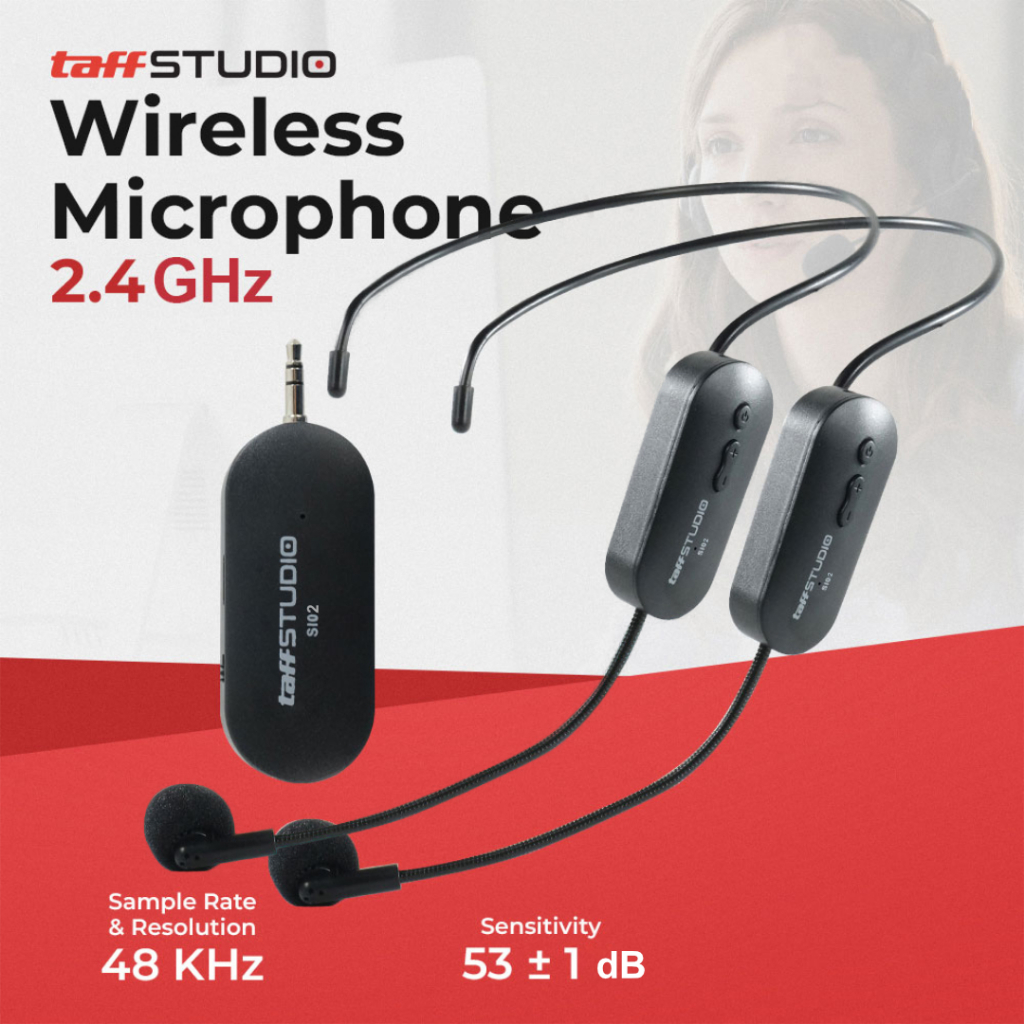 TaffSTUDIO Wireless Microphone 2.4G Headset 2 PCS SI02 Black | SI 02 SI02 Mic Nirkabel Headset Ganda