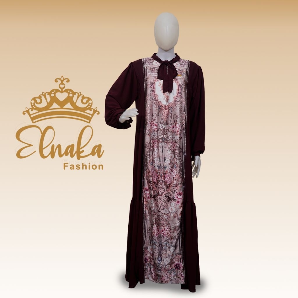 Gamis Mewah Ceruty Armany Silk Elnaka Merah Maroon 048