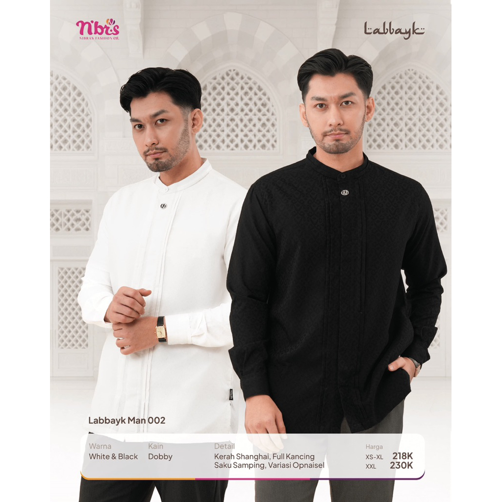 KOKO LENGAN PANJANG PUTIH HITAM NIBRAS LABBAYK 002