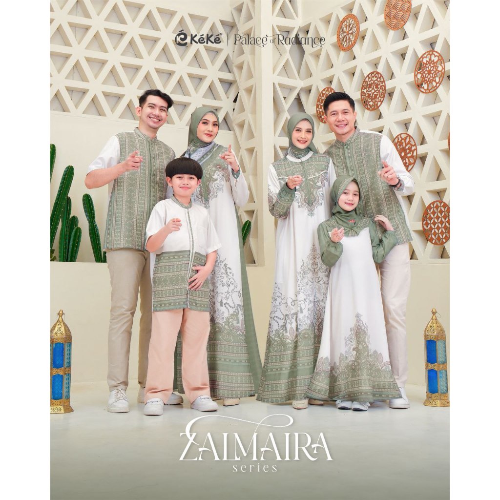 KEKE RIA RICIS BAJU SARIMBIT KELUARGA ZALMAIRA GARDEN GREEN/COUPLE KOKO & GAMIS MOTIF TERBARU LEBARA