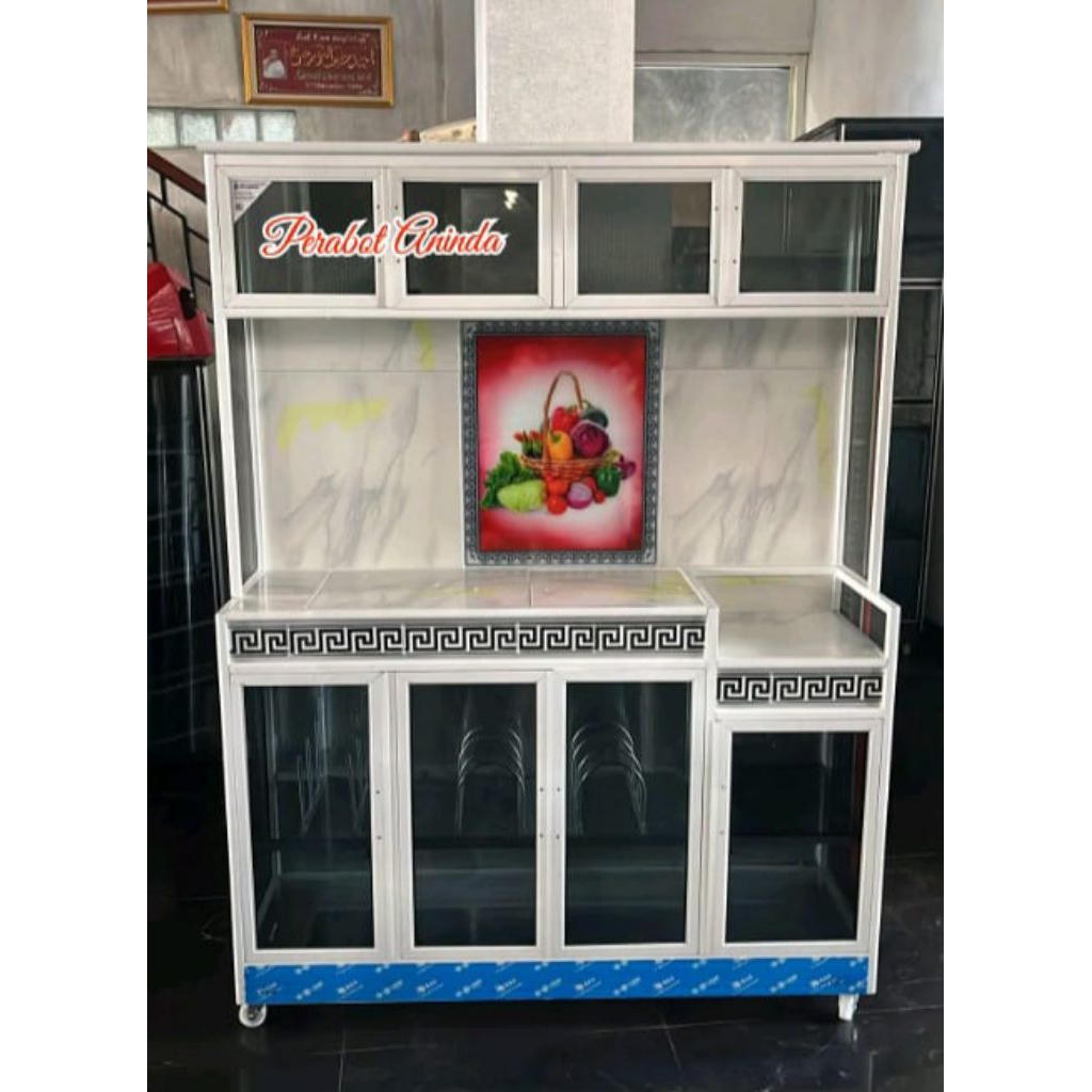 (KOTA SEMARANG & SEKITAR) RAK PIRING ALUMUNIUM KACA PINTU 8 JEGLONG