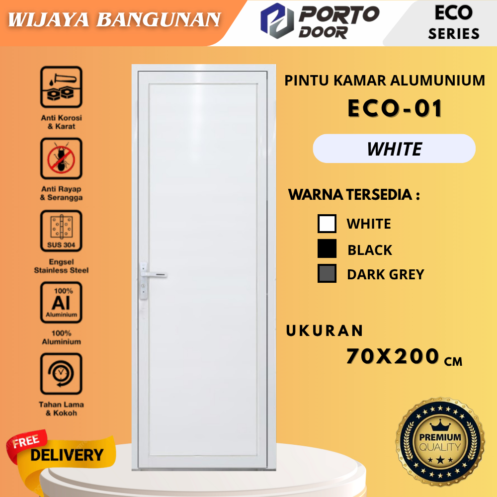 PORTO DOOR PINTU ALUMINIUM / ALUMUNIUM ECO-01 70X200CM ACP / PINTU KAMAR MANDI / PINTU WC / PINTU TO